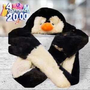 Penguin beanie with scarf and mittens all in one
